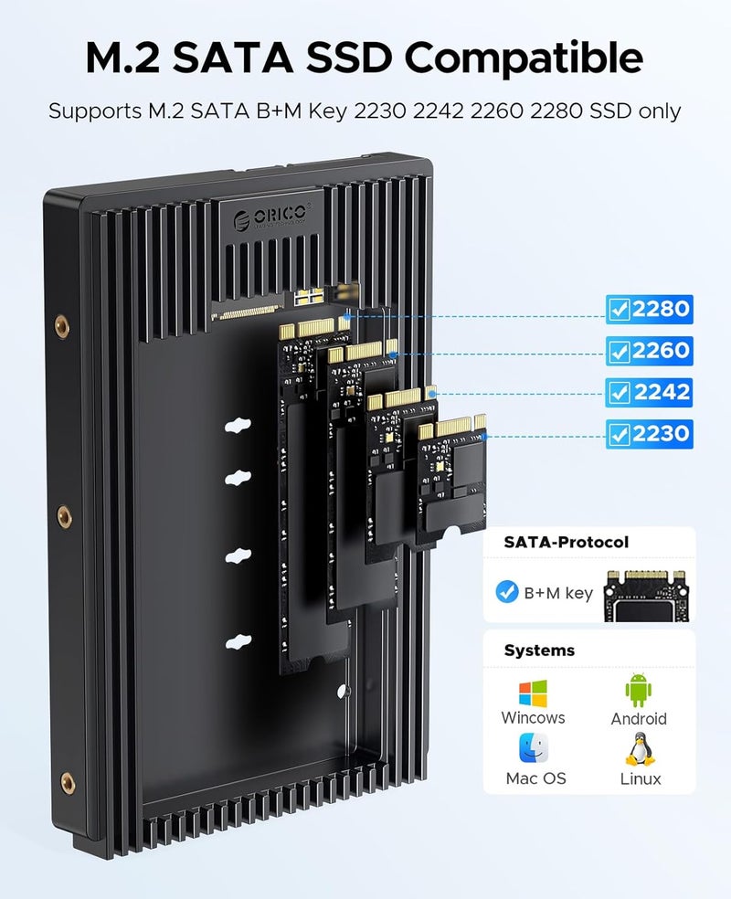 Orico محول M.2 NGFF إلى SATA بحجم 3.5 بوصة، محول SSD بسرعة 6Gbps، متوافق مع M.2 SATA SSD (2230/2242/2260/2280، مفتاح B+M) [لا يدعم NVMe/PCIE، مفتاح M] - Image 5